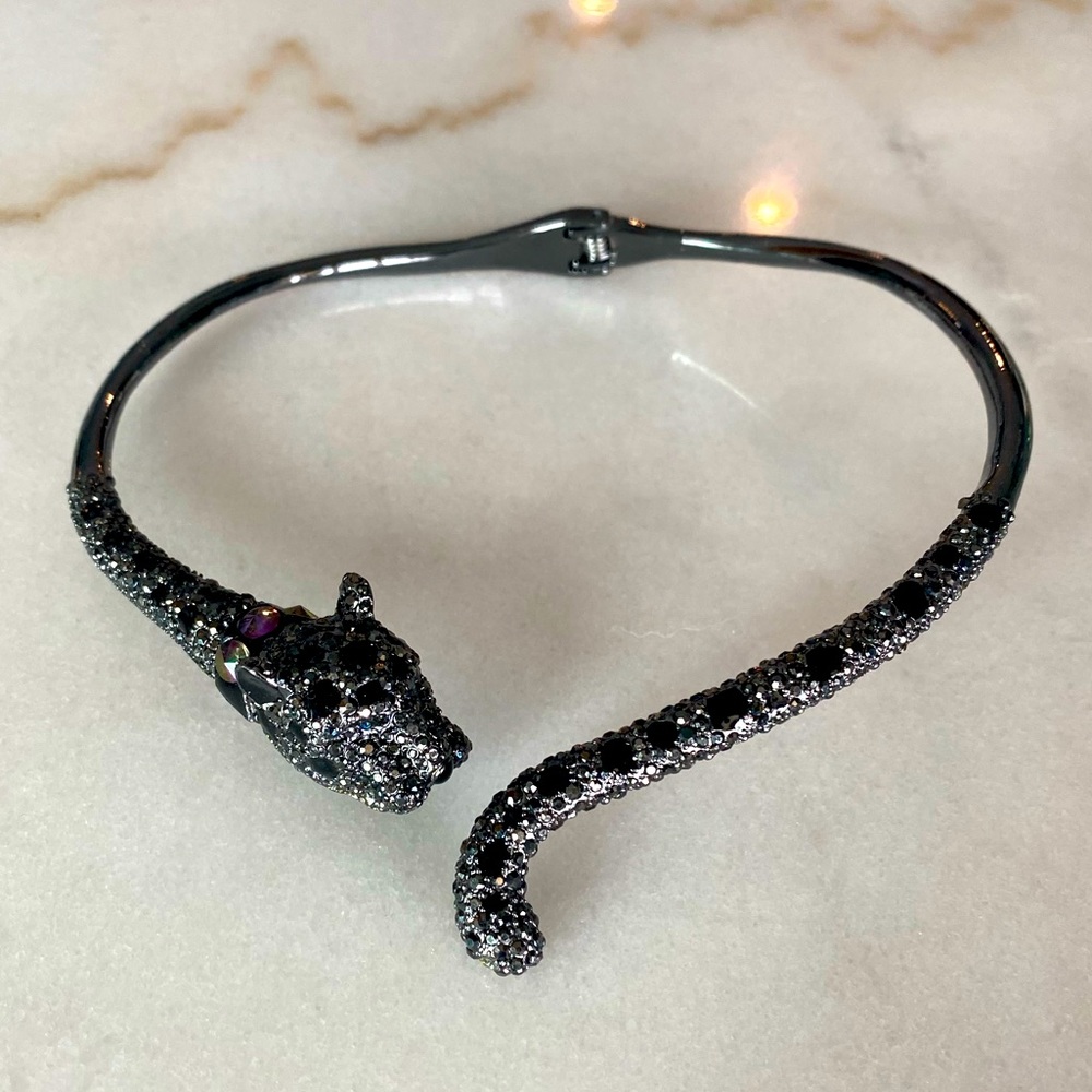Hinged Black Cat Rhinestone Necklace